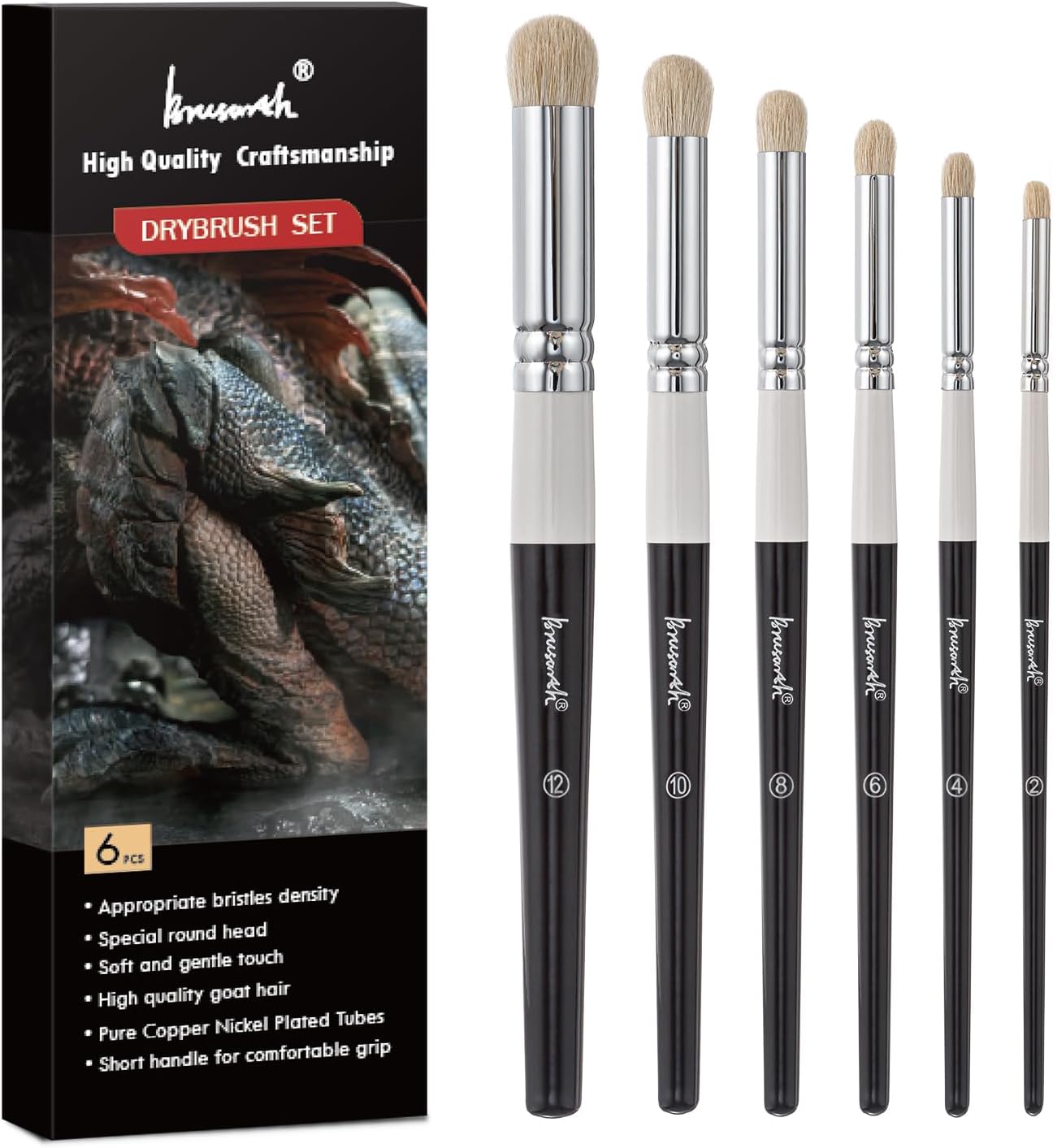 Brusarth Dry Brush Miniature Painting Set, Hobby Detail Paint Brush | 6 Size Drybrush Set, Hobby Drybrush Pain