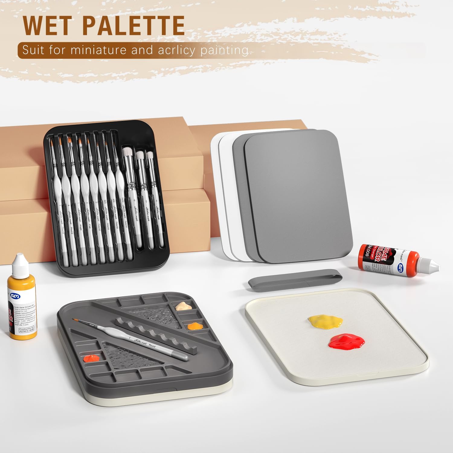 golden maple Wet Pallet for Painting Miniatures 2 in 1 Dry and Wet Palette with Lid, Including 11 Miniature Pa - view 2