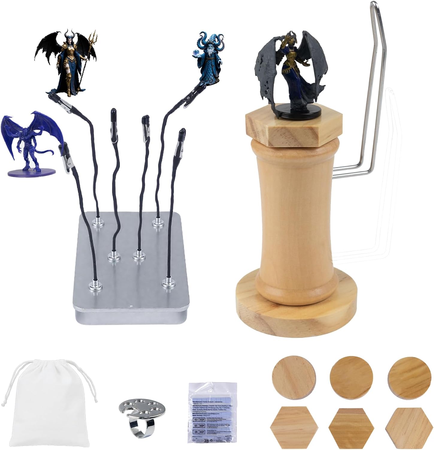 Miniature Painting Handle,Set:1 Panting Handle + 1 Caly + 6 PCS Bendable Alligator Clip Sticks + 1 Metal Box +